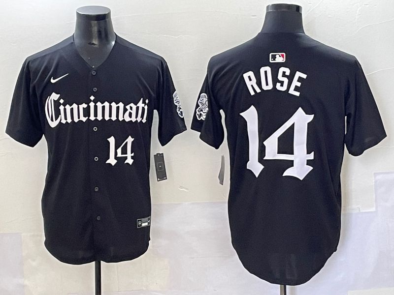 Men 2025 Cincinnati Reds #14 Rose Black Five generations Joint Name Nike MLB Jersey style 11